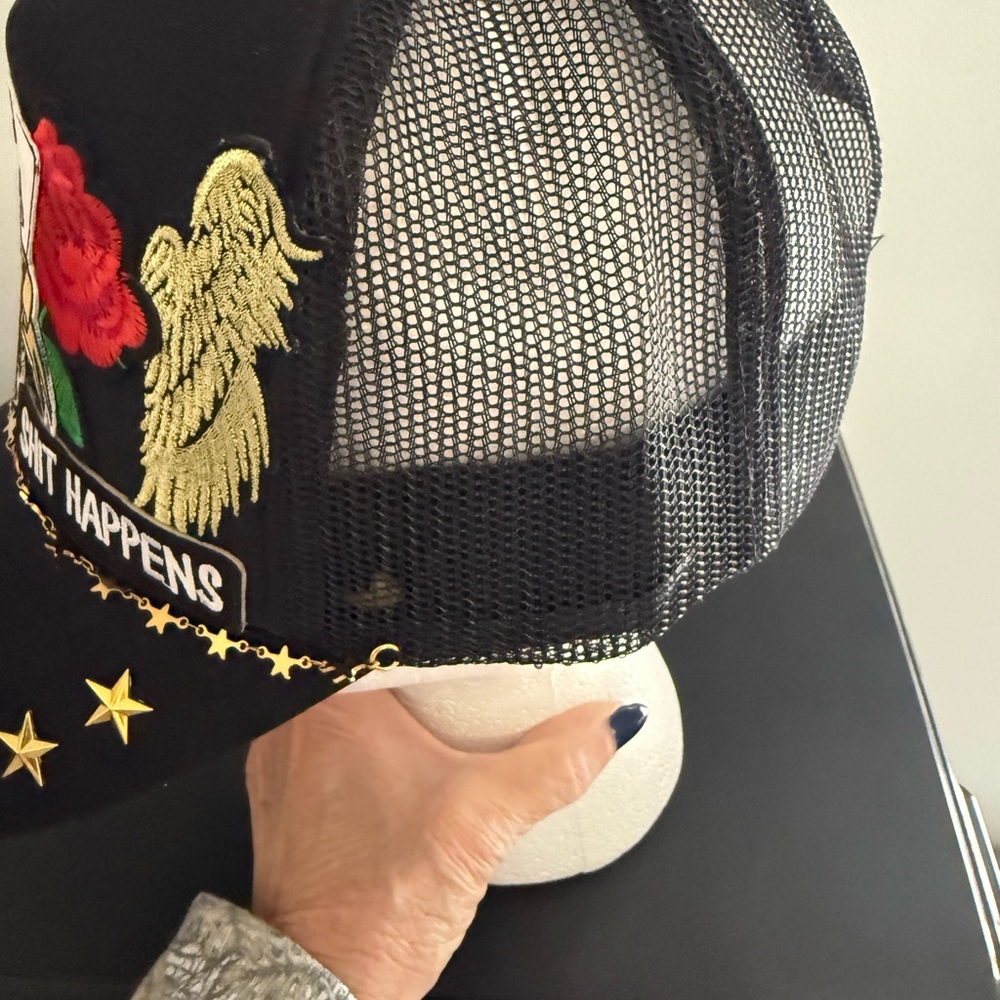 Custom Made Black Cap with Embroidered Patches *NEW WITHOUT TAGS* - Picture 9 of 16